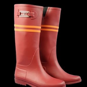 Tommy Hilfiger Rain Boot Women size 8 Ywvineette Red Rubber Striped Fishing